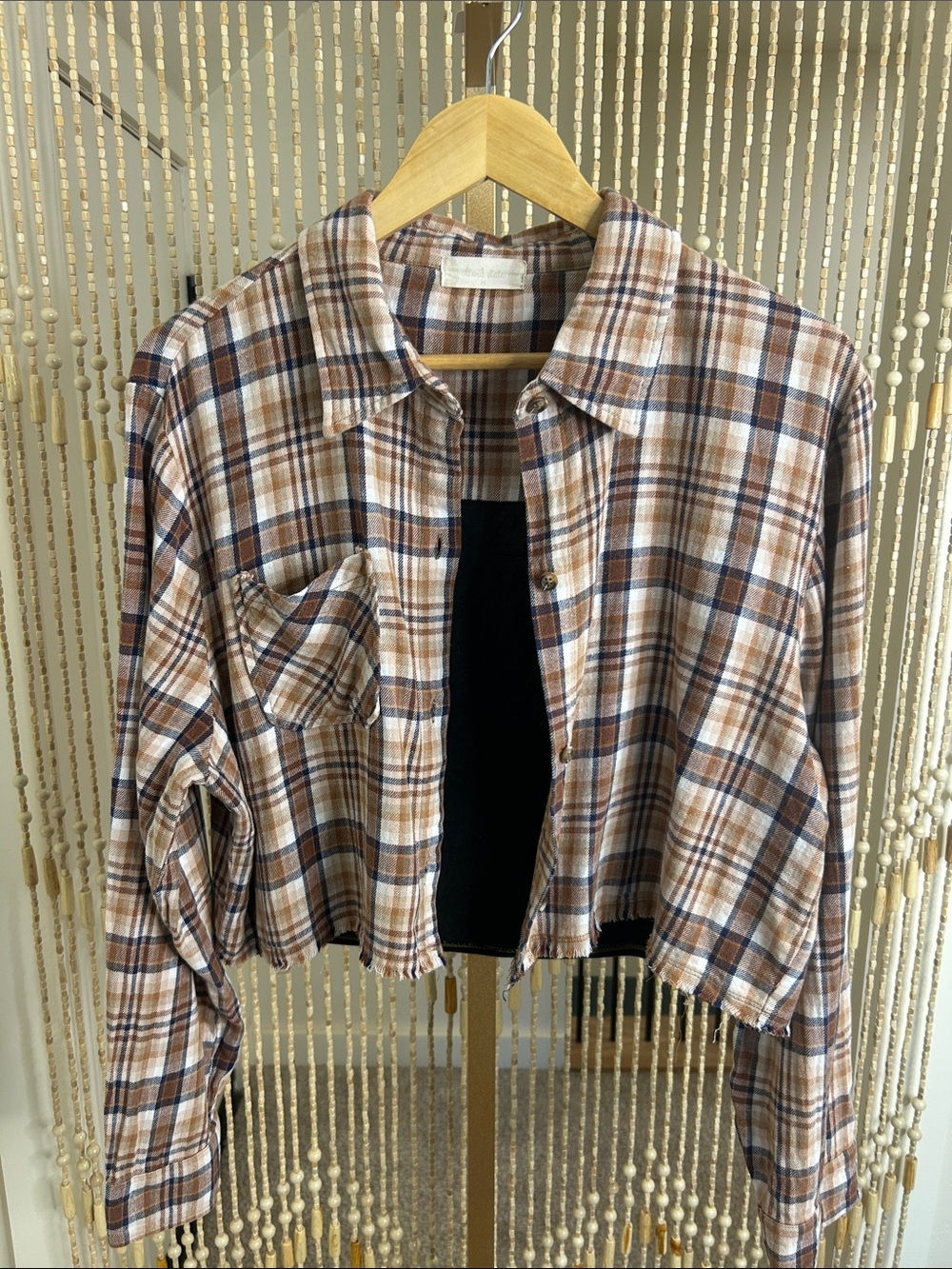 Altar'd State Cropped Plaid Nashville long sleeve plaid Jacket in Brown & Cream